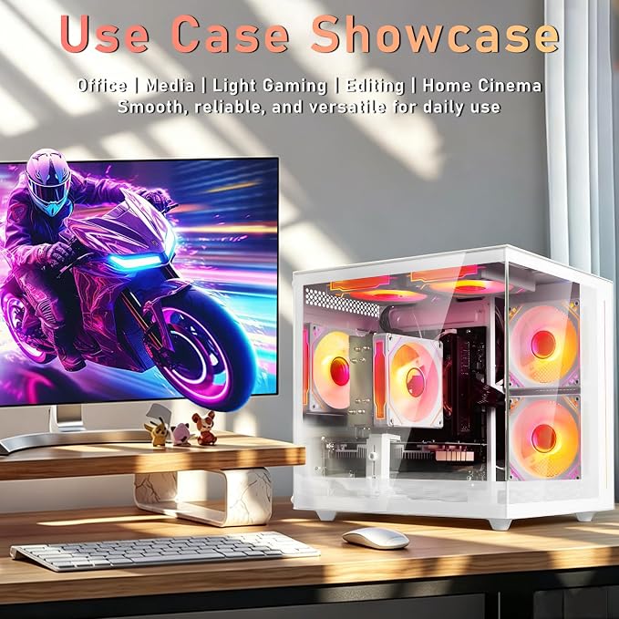 suevery Gaming PC Bundle White R5 Tower Pre Built Desktop Computer